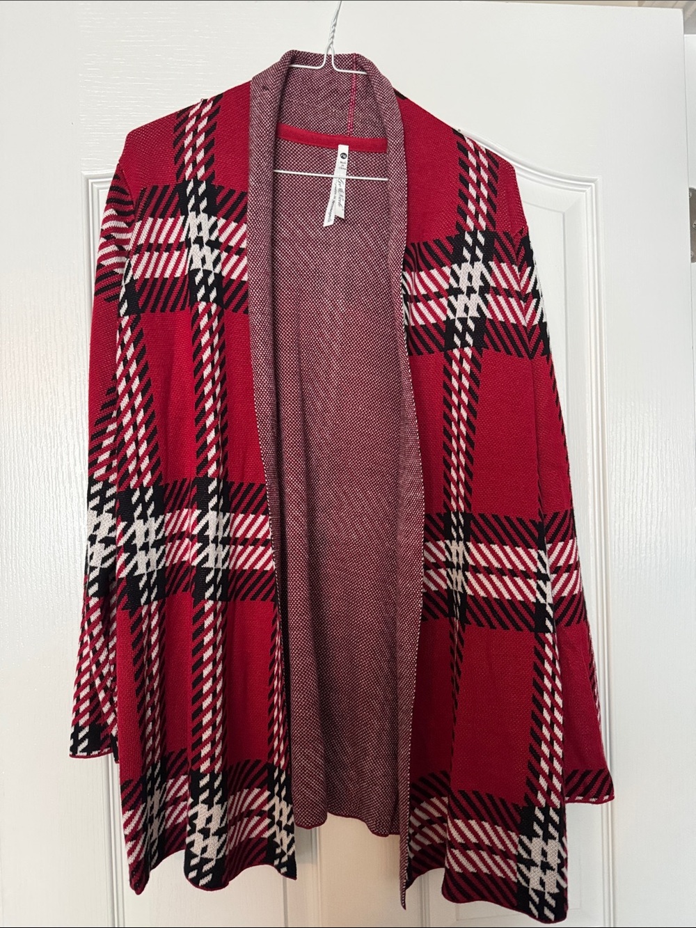 Leo & Nicole Plaid Open-Front Red Cardigan Sweater Size Petite XL